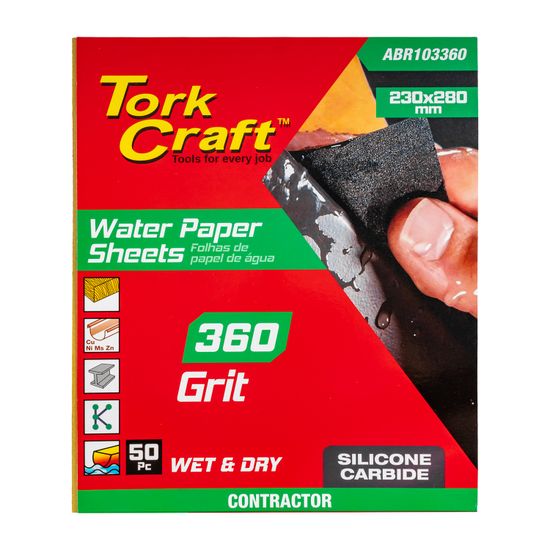 TORK CRAFT Water Paper 230 X 280mm 360 Grit Wet & Dry 50 Per Pack Std