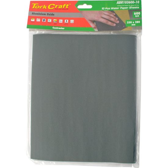 TORK CRAFT Water Paper 230 X 280mm 600 Grit Wet & Dry 10 Per Pack Std