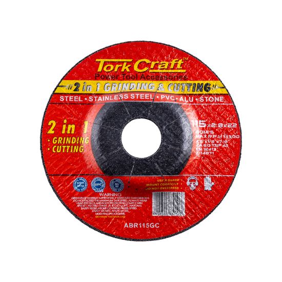 TORK CRAFT 2 In 1 Grinding & Cutting Disc 115mm X 2.8 X 0.22 Steel/ss/pva/alu/sto