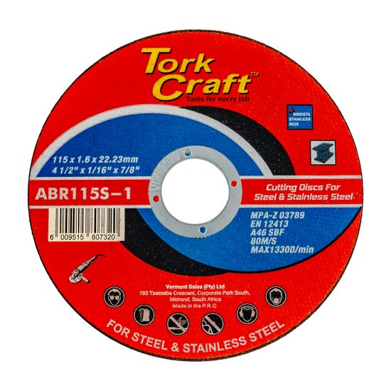 TORK CRAFT Cutting Disc Metal & Ss 115 X 1.6 X 22.2 Mm