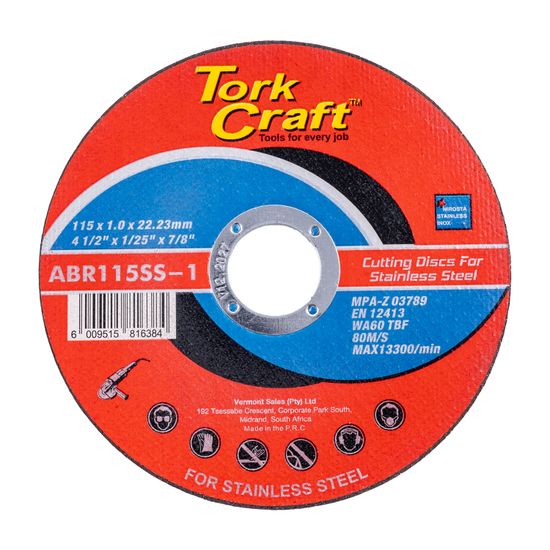 TORK CRAFT Cutting Disc Stainless Steel 115 X 1.0 X 22.22 Mm