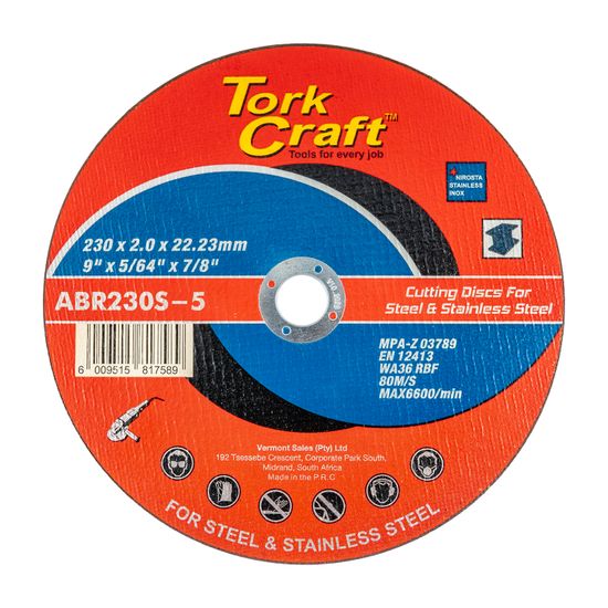 TORK CRAFT Cutting Disc For Steel And Stainless Steel 230 X 2.0 X 22.2mm