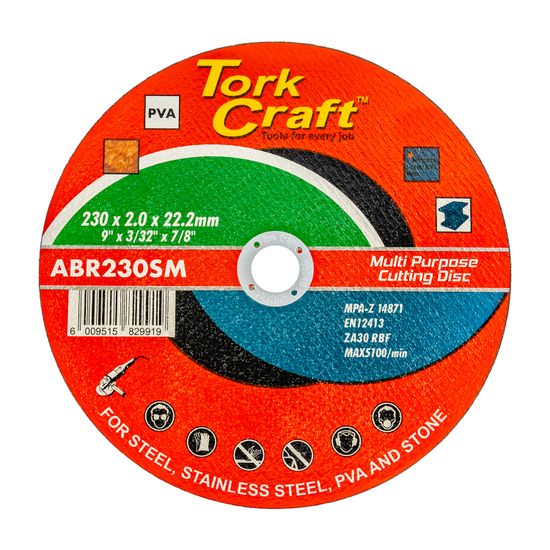 TORK CRAFT Cutting Disc Multi Purpose 230 X 2.0 X 22.2mm For Steel Ss Pva Stone