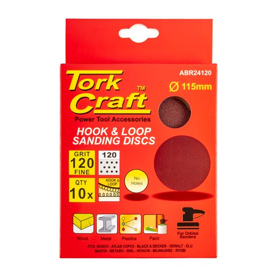 TORK CRAFT Sanding Disc 115mm 120 Grit 10/pack Hook And Loop