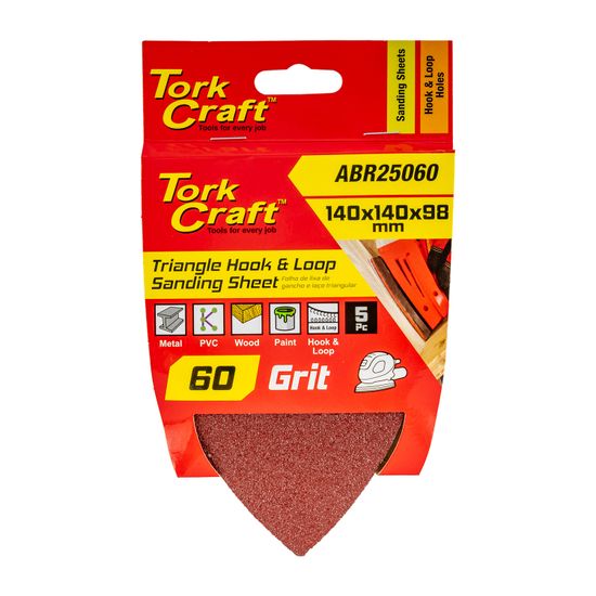 TORK CRAFT Sanding Triangle 60 Grit 140 X 140 X 98mm 5/pack W/h Hook And Loop