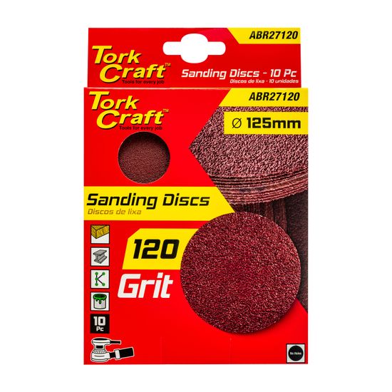 TORK CRAFT Sanding Disc 125mm No Hole 120 Grit 10/pack Hook And Loop