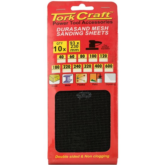 TORK CRAFT Durasand Mesh Sanding Sheet 60grit 93 X 230mm 10pc Per Pack