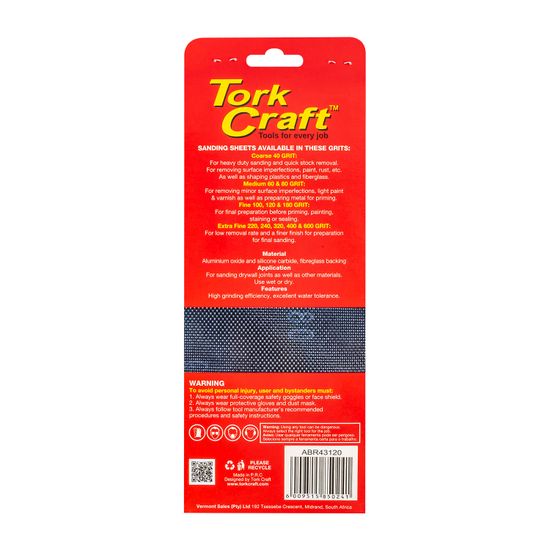 TORK CRAFT Durasand Mesh Sanding Sheet 120grit 93 X 230mm 10pc Per Pack