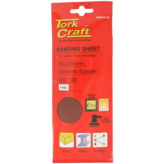 TORK CRAFT Sanding Sheet Orb 95 X 230mm 120gr Hook And Loop No Holes 5/pk