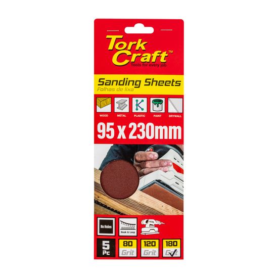 TORK CRAFT Sanding Sheet Orb 95 X 230mm 180gr Hook And Loop No Holes 5/pk