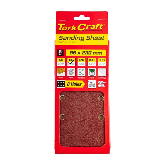 TORK CRAFT Sanding Sheet Orb 95 X 230mm 80gr Plain With 8 Holes 5/pk