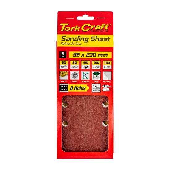 TORK CRAFT Sanding Sheet Orb 95 X 230mm 120gr Plain With 8 Holes 5/pk