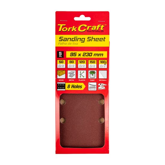 TORK CRAFT Sanding Sheet Orb 95 X 230mm 180gr Plain With 8 Holes 5/pk