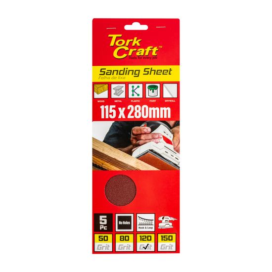TORK CRAFT Sanding Sheet Orb 115 X 280mm 120 Grit No Holes 5/pk Hook And Loop