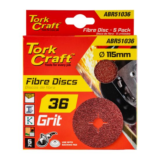 TORK CRAFT Fibre Disc 115mm 36 Grit 5/pack