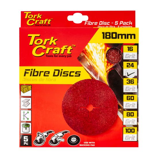 TORK CRAFT Fibre Disc 180mm 24 Grit 5 Pack