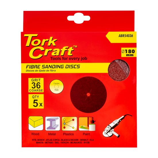 TORK CRAFT Fibre Disc 180mm 36 Grit 5/pack