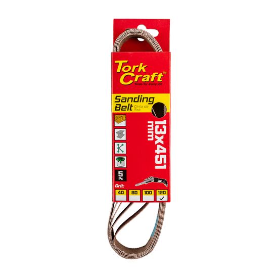 TORK CRAFT Powerfile Sanding Belt 13 X 451mm 120 Grit 5/pk