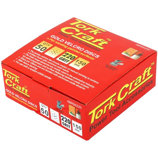 TORK CRAFT Gold Disc (50 Pieces) 220 Grit 150mm X 6+1 Holes Hook And Loop