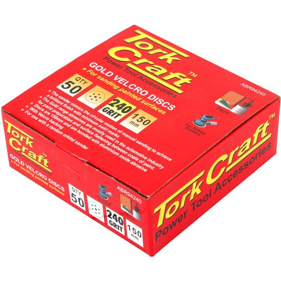 TORK CRAFT Gold Disc (50 Pieces) 240 Grit 150mm X 6+1 Holes Hook And Loop