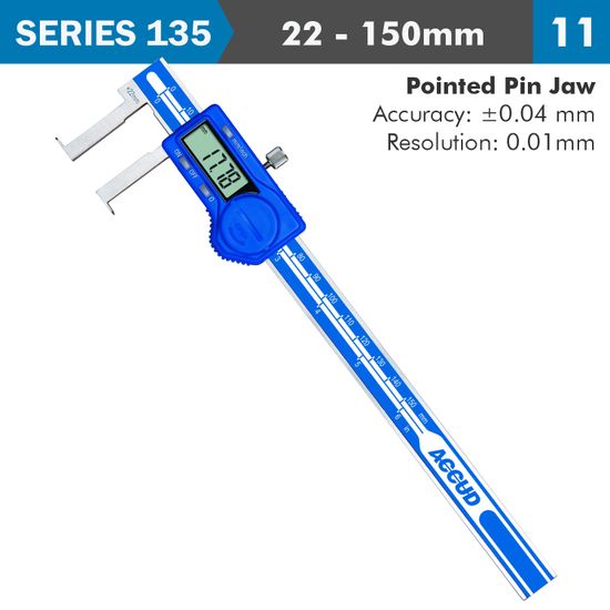 ACCUD Dig. Caliper 22-150mm 0.04mm Acc. Inside Neck 0.01mm Res. S/steel