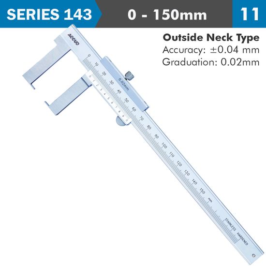 ACCUD Vernier Caliper 150mm 0.04mm Acc. Outside Neck 0.02mm Grad. S/steel