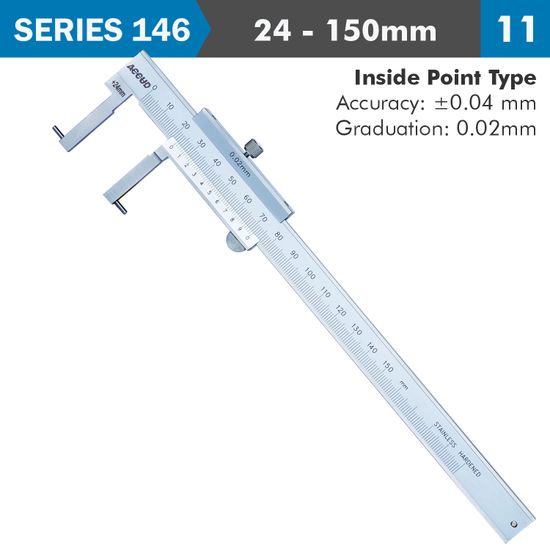 ACCUD Vernier Caliper 24-150mm 0.04mm Acc. 0.02mm Grad. Inside Point S/steel