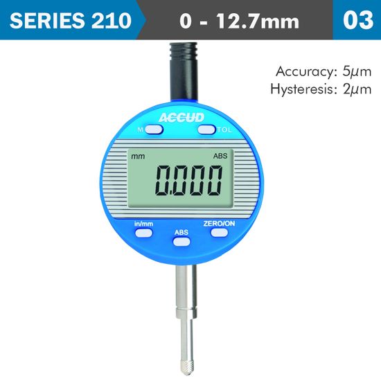 ACCUD Dig. Indicator Flat & Lug Back 12.7mm 0.001mm/0.00005'