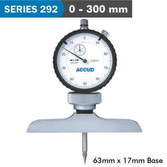 ACCUD Dial Depth Guage 300mm 0.01mm Grad. 63x 17mm Base