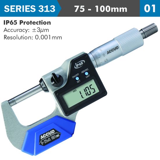 ACCUD Dig. Outside Micrometer 75-100mm 0.003mm Acc. Ip65 0.001mm Res.