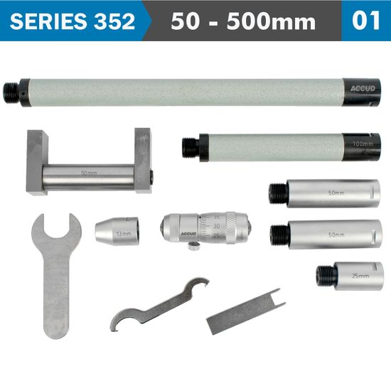 ACCUD Tubular Inside Micrometer 50-500mm 0.01mm Grad. Extension Rods: 13, 25