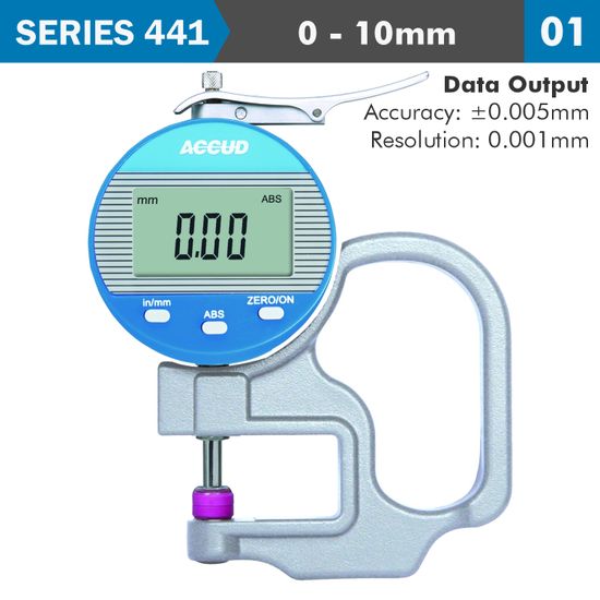 ACCUD Dig. Thickness Gauge 10mm 0.005mm Acc. 0.001mm Res. Ceramic Anvil