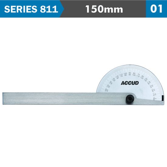ACCUD Protractor 85x150mm 180 Deg. 0.3 Deg. Acc. 1 Deg Grad.