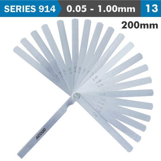 ACCUD Long Feeler Gauge 200mm 0.05-1.00 13 Leaves Din2275