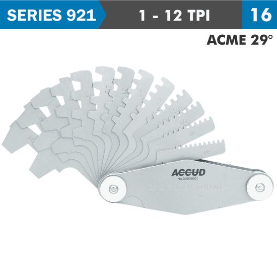 ACCUD Pitch Gauge 1-12tpi 2acme29 Deg. Thread 16 Leaves 0.07mm Acc.
