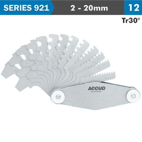 ACCUD Pitch Gauge 2-20mm Tr30 Deg. Thread 12 Leaves 0.07mm Acc.