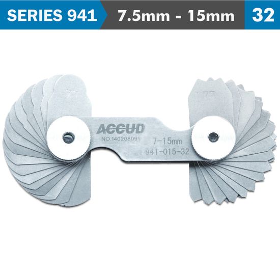 ACCUD Radius Gauge 7.5mm-15mm 16 X 2 Leaves 0.03mm Acc. Concave & Convex Sur