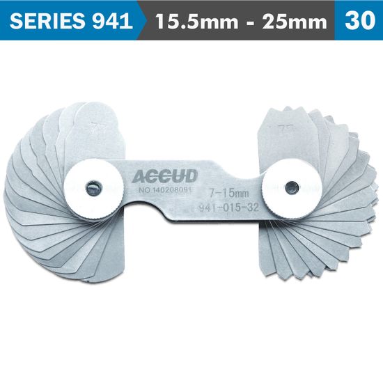 ACCUD Radius Gauge 15.5-25mm 48 X 2 Leaves 0.03mm Acc. Concave & Convex Surf