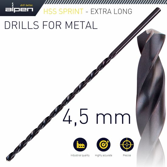 ALPEN Hss Drill Bit 4.5mm 185 X 125 Extra Long