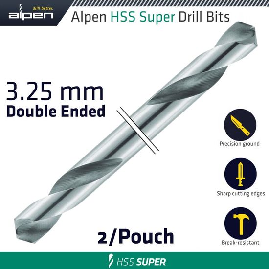 ALPEN Hss Super Drill Bit Double Ended 3.25mm 2/pouch
