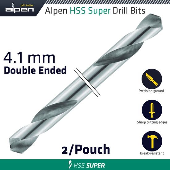 ALPEN Hss Super Drill Bit Double Ended 4.1mm 2/pouch