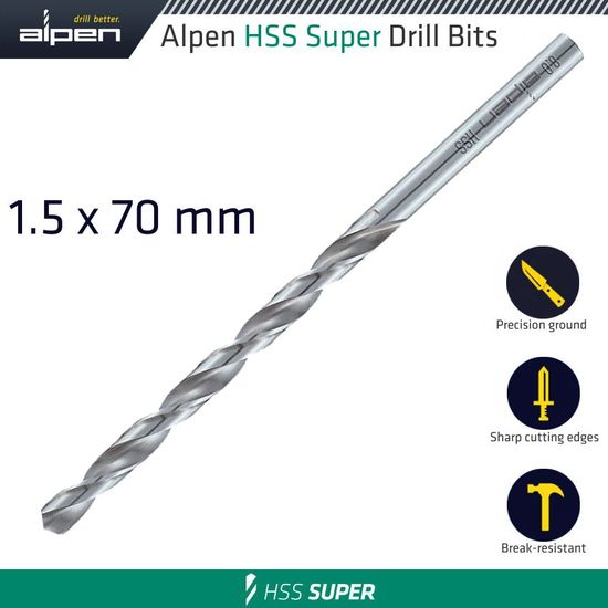 ALPEN Hss Drill Bit Long 1.5 X 70mm Bulk