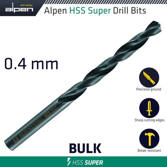 ALPEN Hss Super Drill Bit 0.4mm Bulk