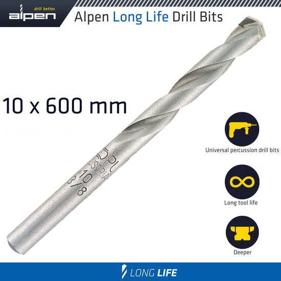 ALPEN Masonry Drill Bit Long Life 10 X 600mm Pouch