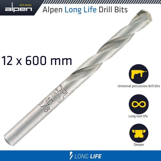 ALPEN Masonry Drill Bit Long Life 12 X 600mm Pouch