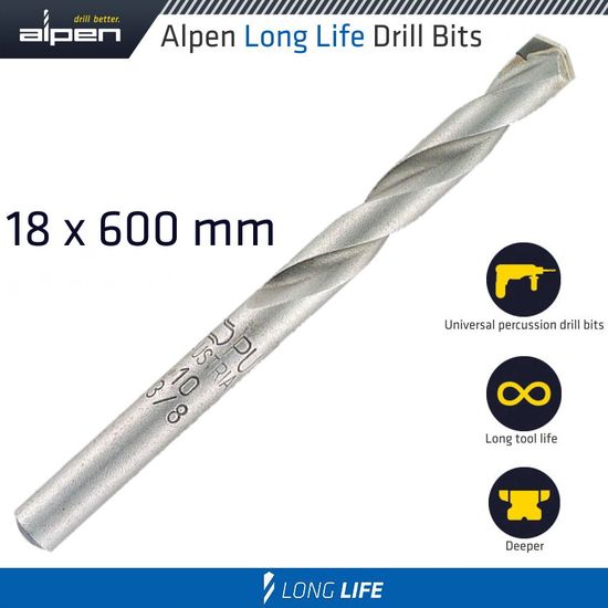 ALPEN Masonry Drill Bit Long Life 18 X 600mm Pouch