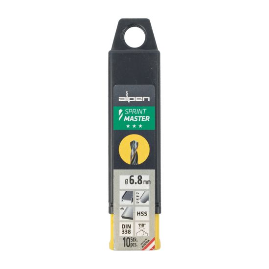 ALPEN Hss Sprint Master 6.8mm 10-pack Hang Tag Din 338 ALPEN Drill Bits