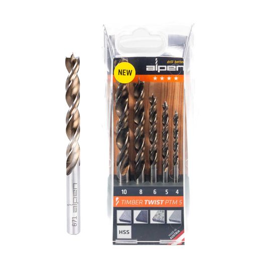 ALPEN Timber Twist Wood Drill Bit Set Ptm5-5 4, 5, 6, 8, 10.0mm