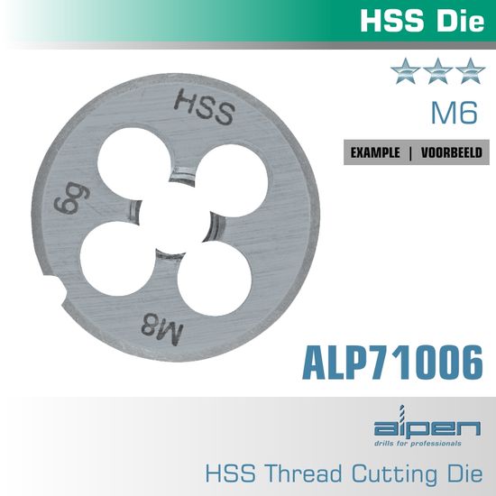 ALPEN Die 6mm Round 25x9mm In Pouch Hss 1.0mm Pitch