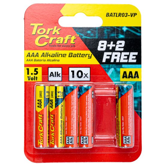 TORK CRAFT Battery Aaa 1.5v Value Pack 10 Pack 8 + 2 Free Carded Alkaline